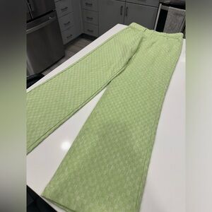 Zara Women’s Dress Slacks Flare Bottom Fit Lime Green Diamond Print Sz M new tag